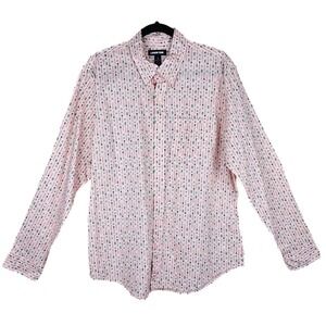 Lands' End Pink Arrow Print Long Sleeve Button Down Shirt - Mens L